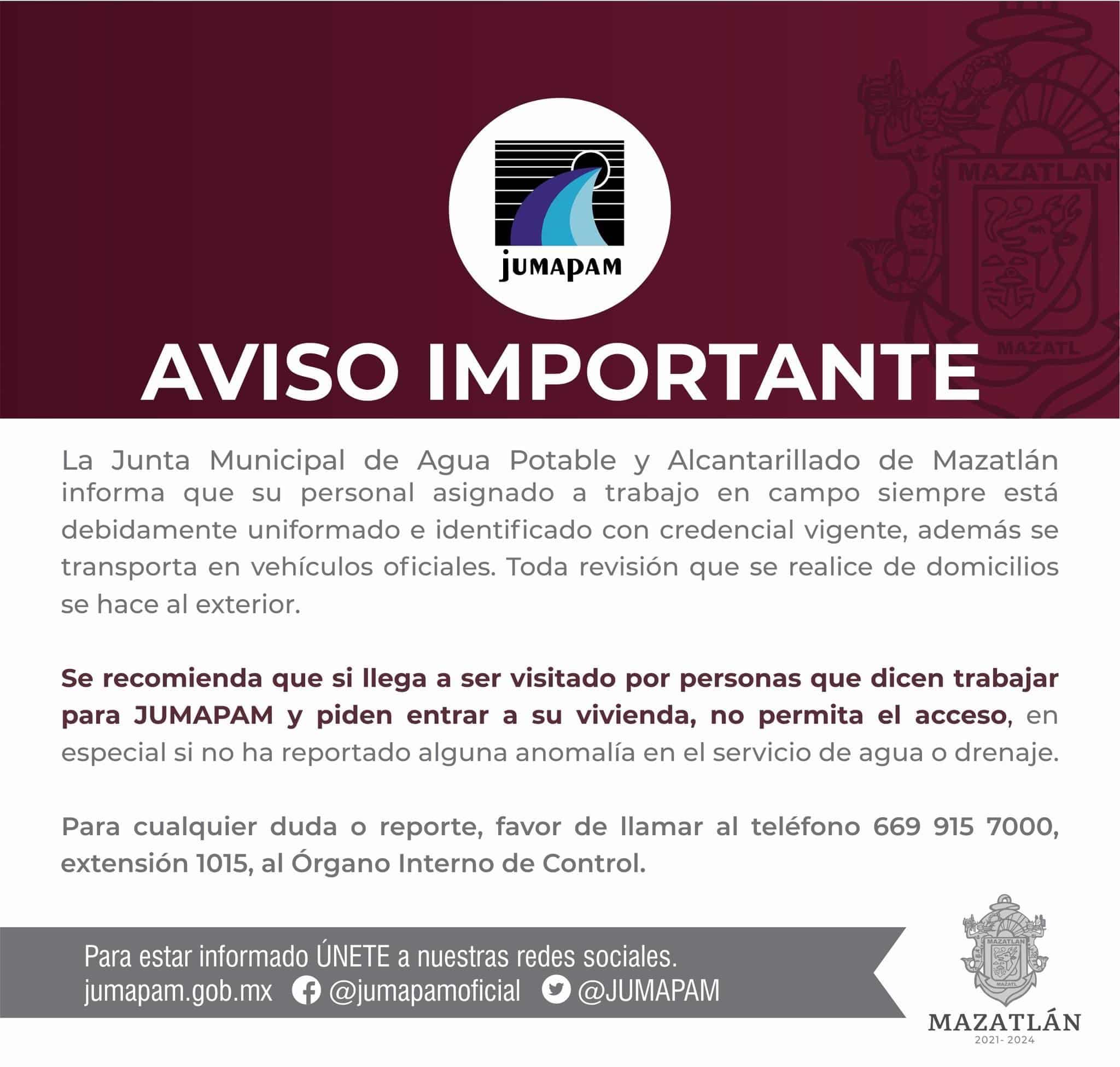 JUMAPAM emitió un comunicado en donde alerta a la ciudadanía a no dejarse engañar por estas personas