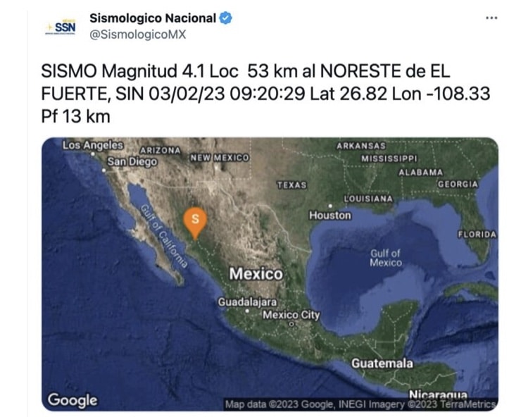 Choix, El Fuerte, sismo
