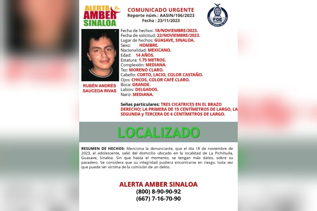 desaparecido, Guasave, joven, localizado