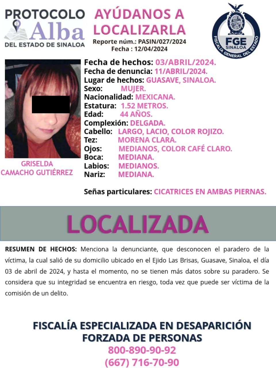 Guasave, localizada, mujer adulta