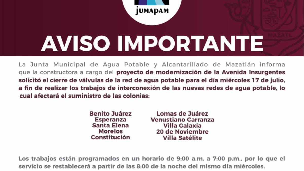 corte de agua, jumapam, Mazatlán