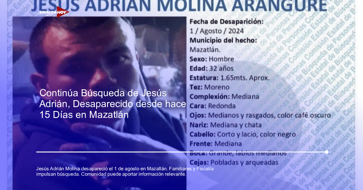 . Sinaloa, Comisión Estatal de búsqueda de personas desaparecidas., desaparicion, Jesús Adrián Molina Aranguré, Solidaridad comunitaria.