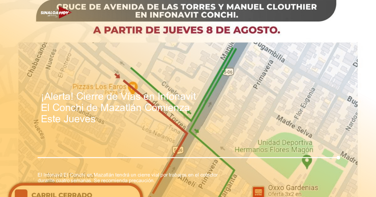 . Mazatlán, Cierre vial, Infonavit El Conchi, recomendaciones de tránsito., trabajos en colector