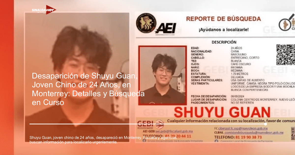 Aficionado Monterrey, autoridades, búsqueda, desaparicion, Shuyu Guan