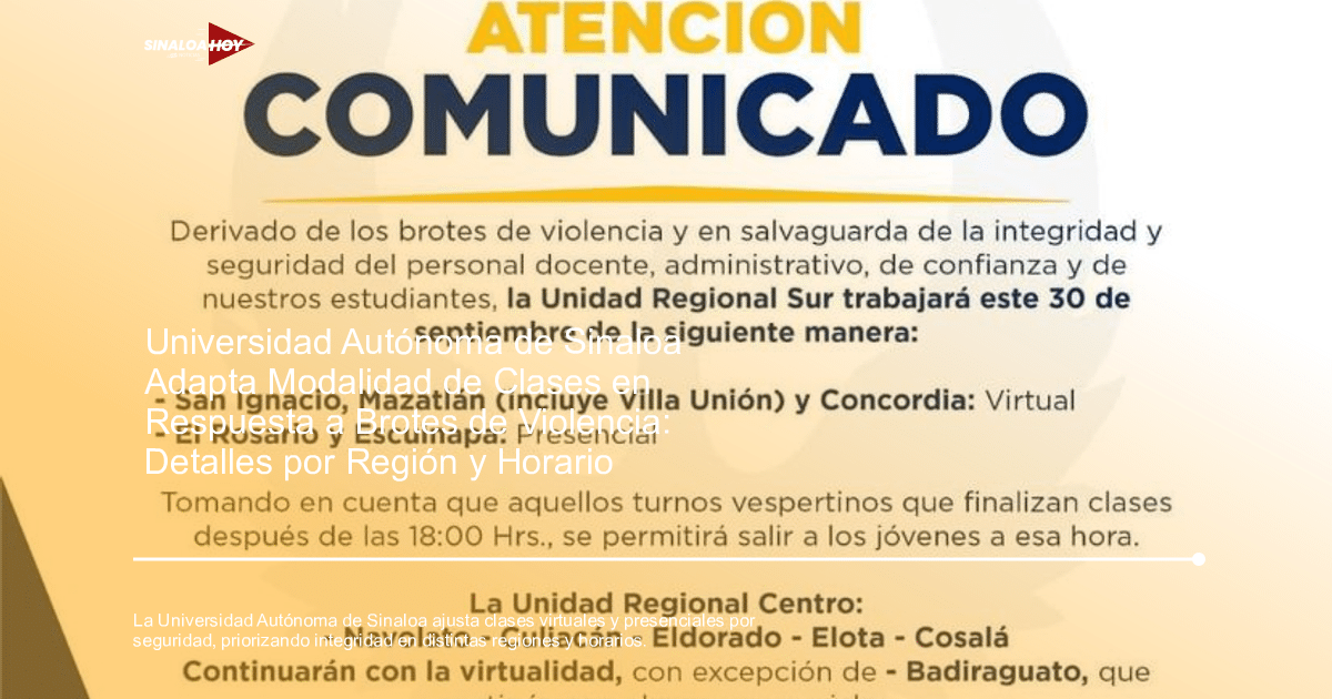 ajustes horarios., alerta de seguridad, Cambios en modalidad de clases, Educación virtual, UNIVERSIDAD AUTÓNOMA DE SINALOA