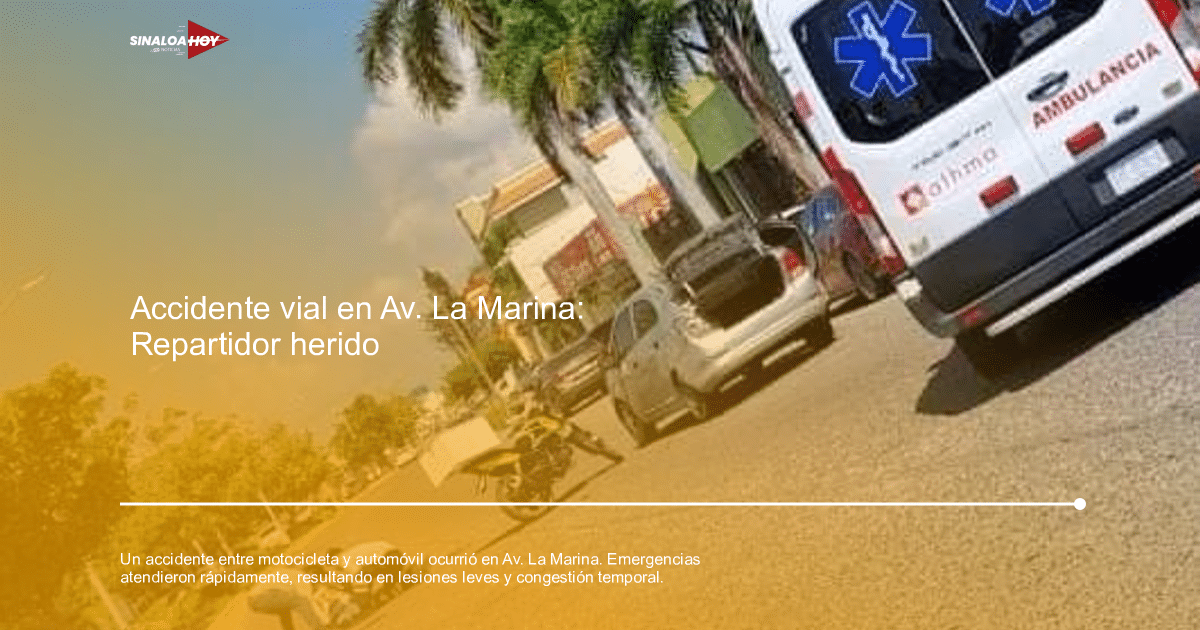 Paramédicos atienden a un motociclista herido en la Av. La Marina tras un accidente con un automóvil, con una ambulancia y vehículos en la escena.