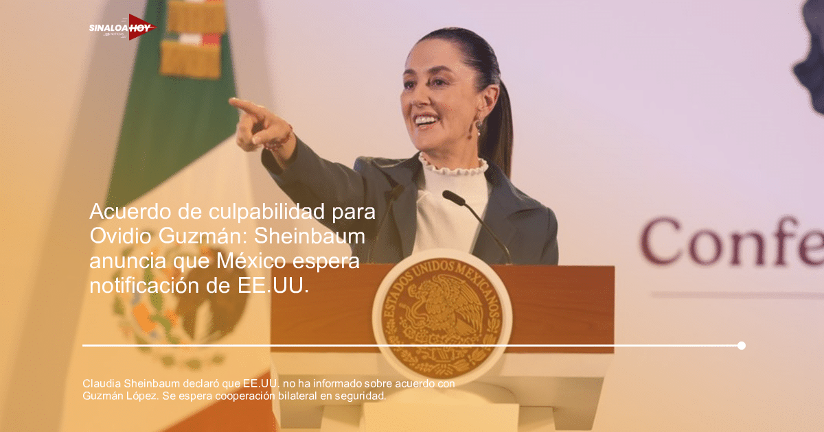 Claudia Sheinbaum en conferencia sobre seguridad con bandera de México y podio