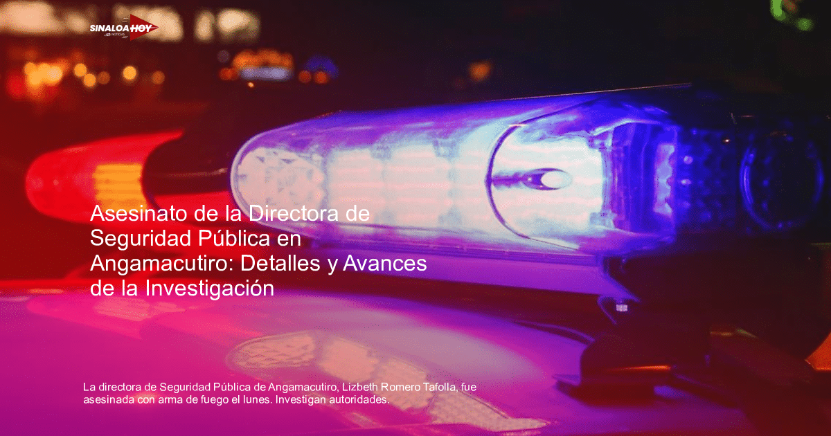 Luces de emergencia de un vehículo policial en la noche, relacionadas con el asesinato de la Directora de Seguridad en Angamacutiro.