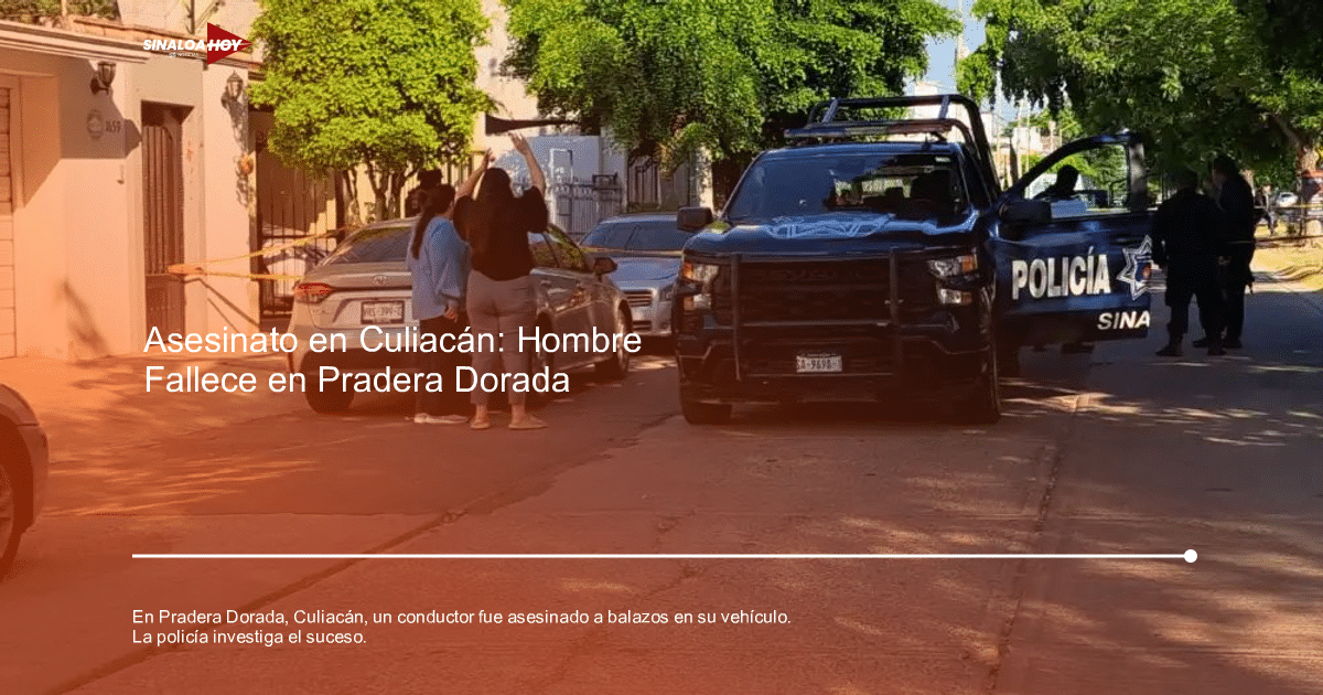 Escena de crimen en Pradera Dorada con vehículo policial y personas en la calle