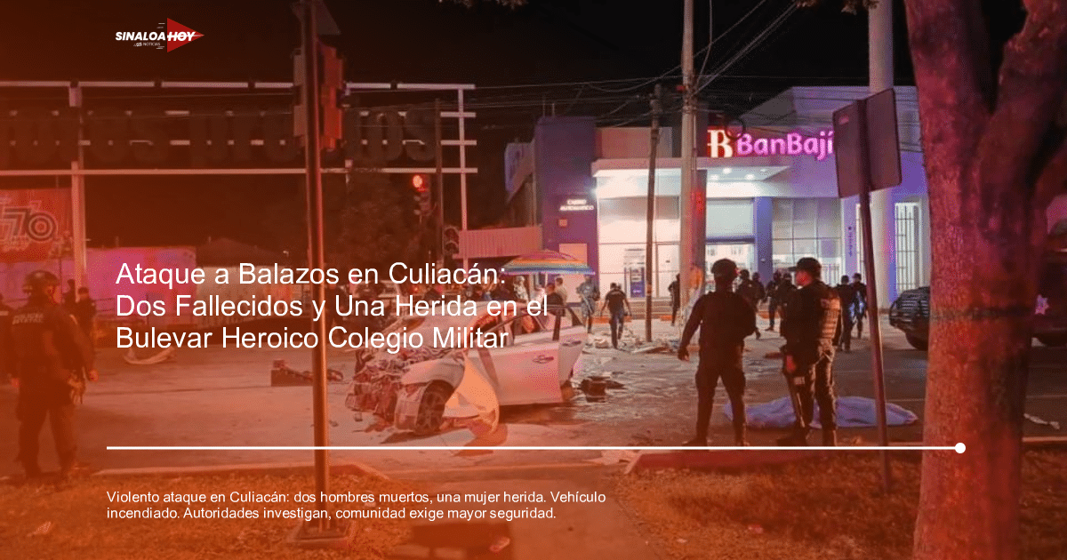 Coche dañado en Culiacán rodeado por fuerzas de seguridad tras un ataque a balazos.