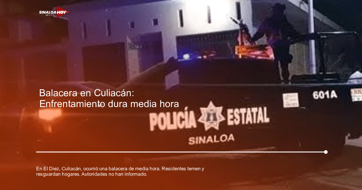 Camioneta de la policía estatal de Sinaloa en un ambiente oscuro con una persona armada en la parte trasera, relacionada con el tiroteo en El Diez, Culiacán.