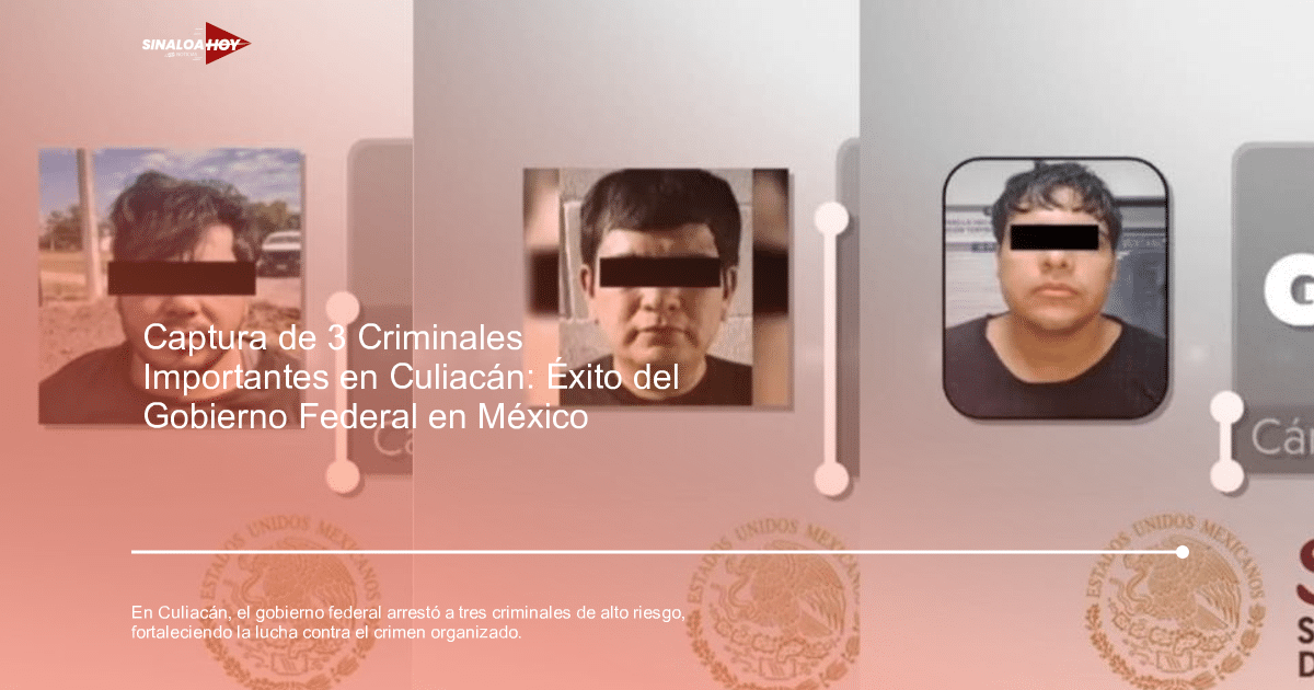 Tres fotografías de personas con bloqueadores en los ojos, relacionadas con un operativo de seguridad en Culiacán, Sinaloa.