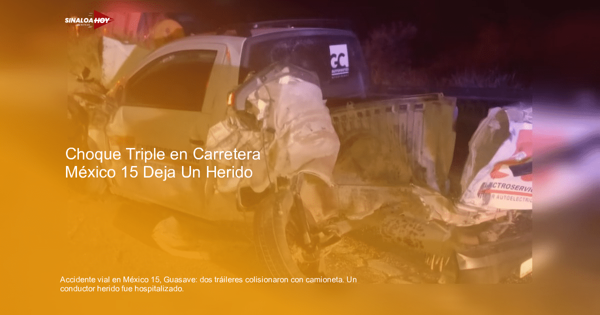 Vehículo de servicio eléctrico dañado tras accidente nocturno en carretera México 15.