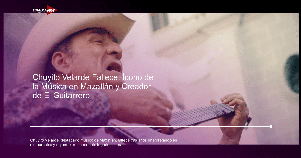 Hombre con sombrero blanco tocando guitarra y cantando al aire libre, evocando a Chuyito Velarde.