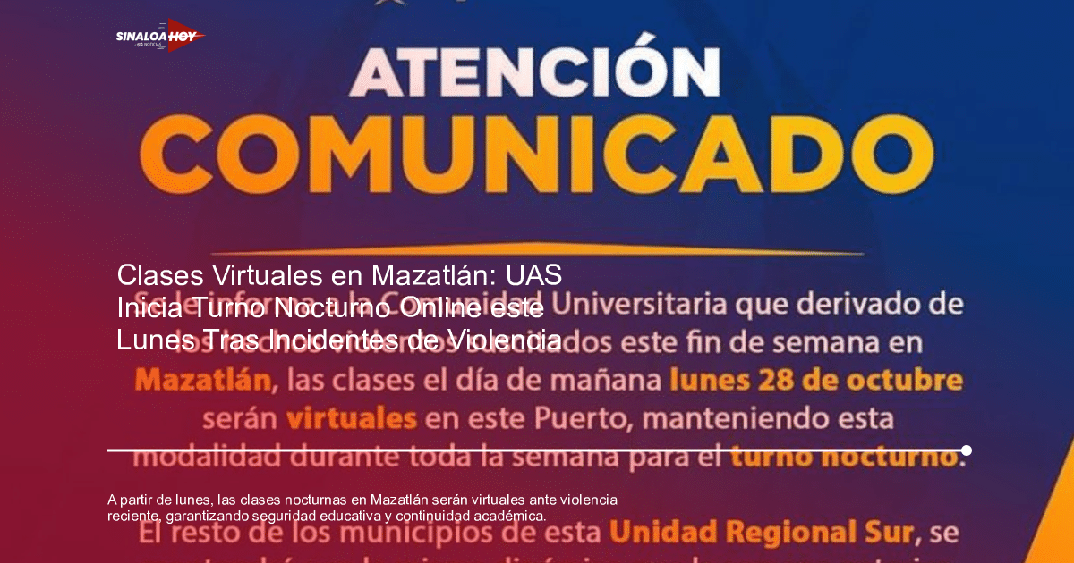 Comunicado sobre clases virtuales en Mazatlán por violencia