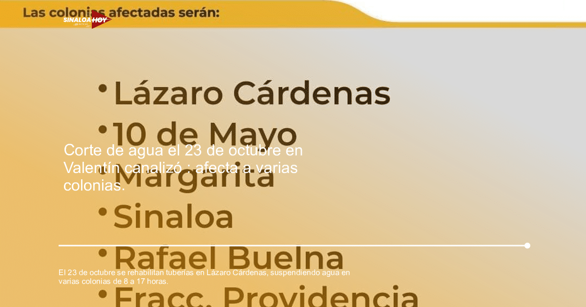 Listado de colonias afectadas por la interrupción del servicio de agua potable debido a obras de rehabilitación.