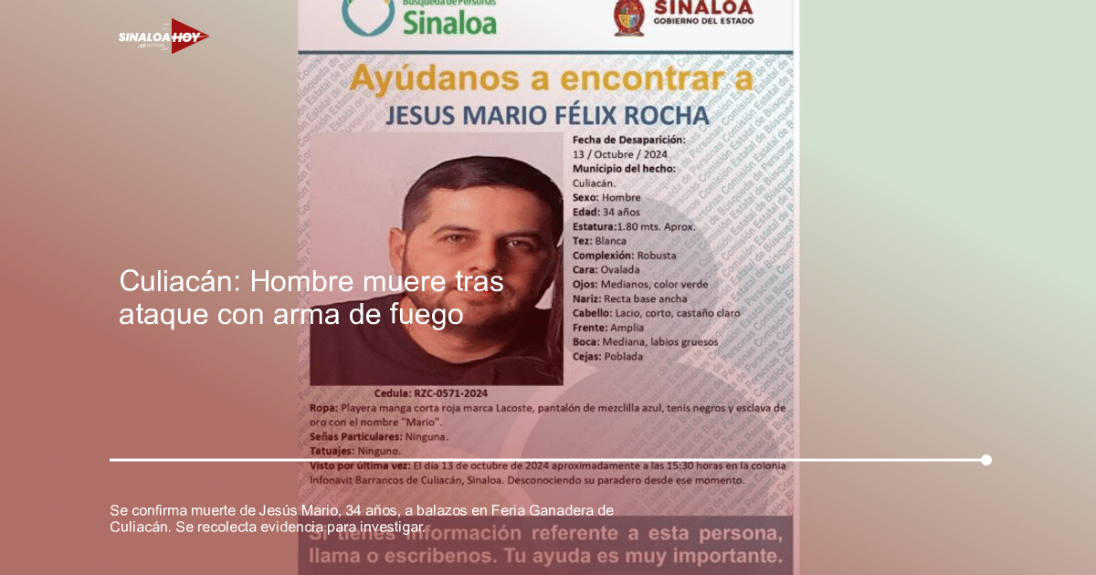 Cartel de búsqueda de Jesús Mario Félix Rocha, desaparecido en Culiacán, Sinaloa.