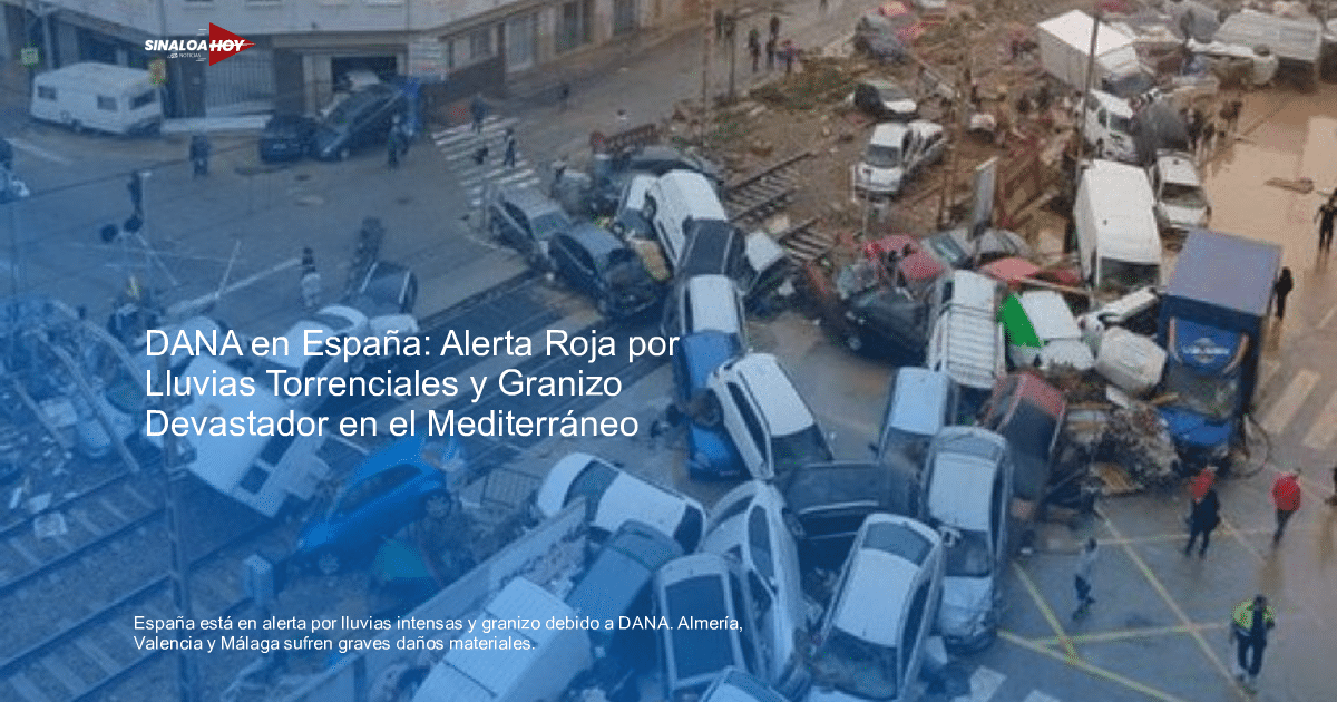 Accidente urbano en España con vehículos apilados tras lluvias torrenciales y granizo.