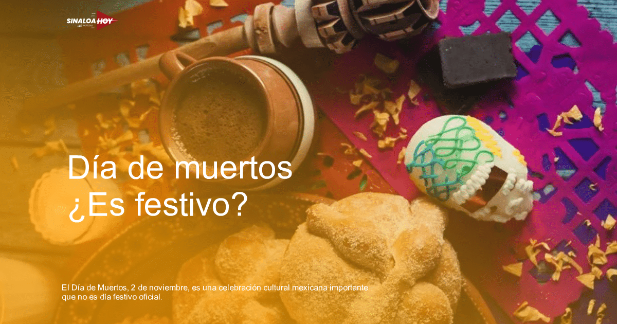 Ofrenda del Día de Muertos con café, pan dulce, golosinas, vela y pétalos de flores.