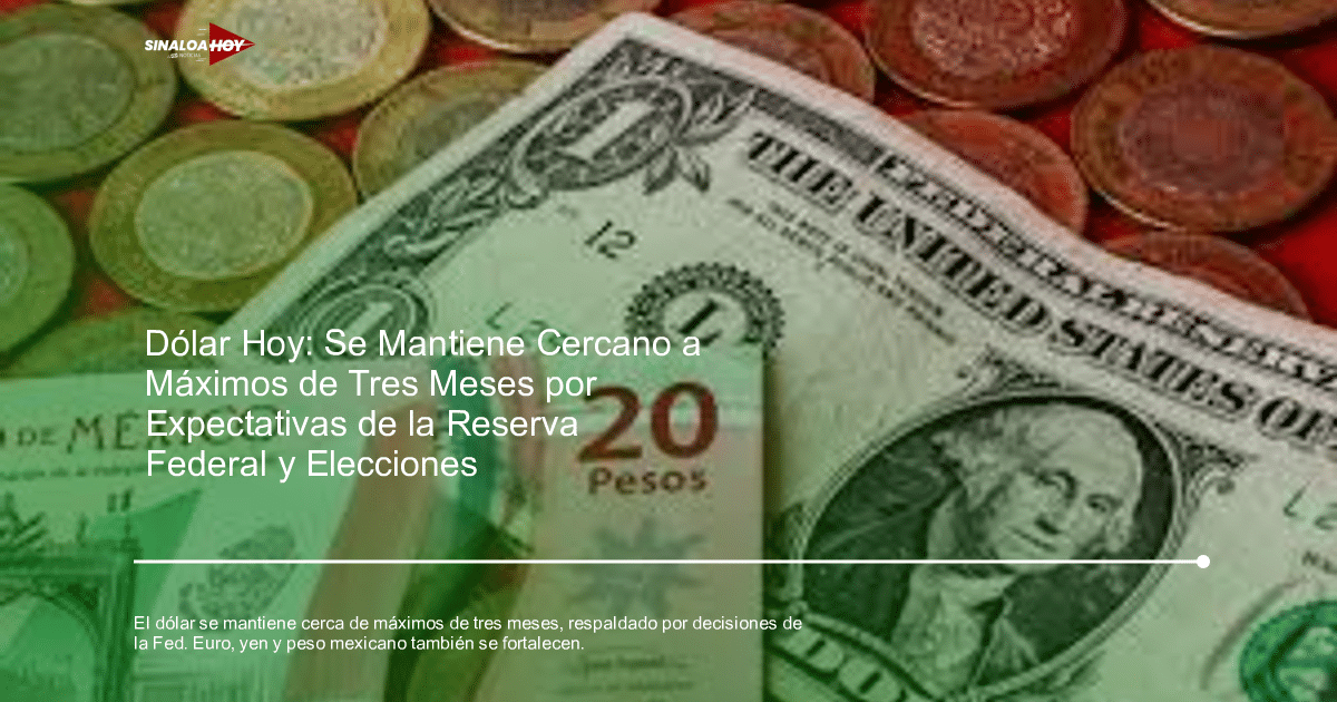 Billetes de 20 pesos mexicanos y un dólar estadounidense con monedas de pesos mexicanos.