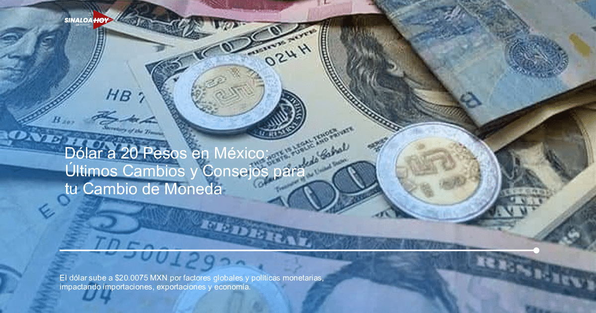 Billetes de dólares y pesos mexicanos con monedas en primer plano, representando el tipo de cambio actual.