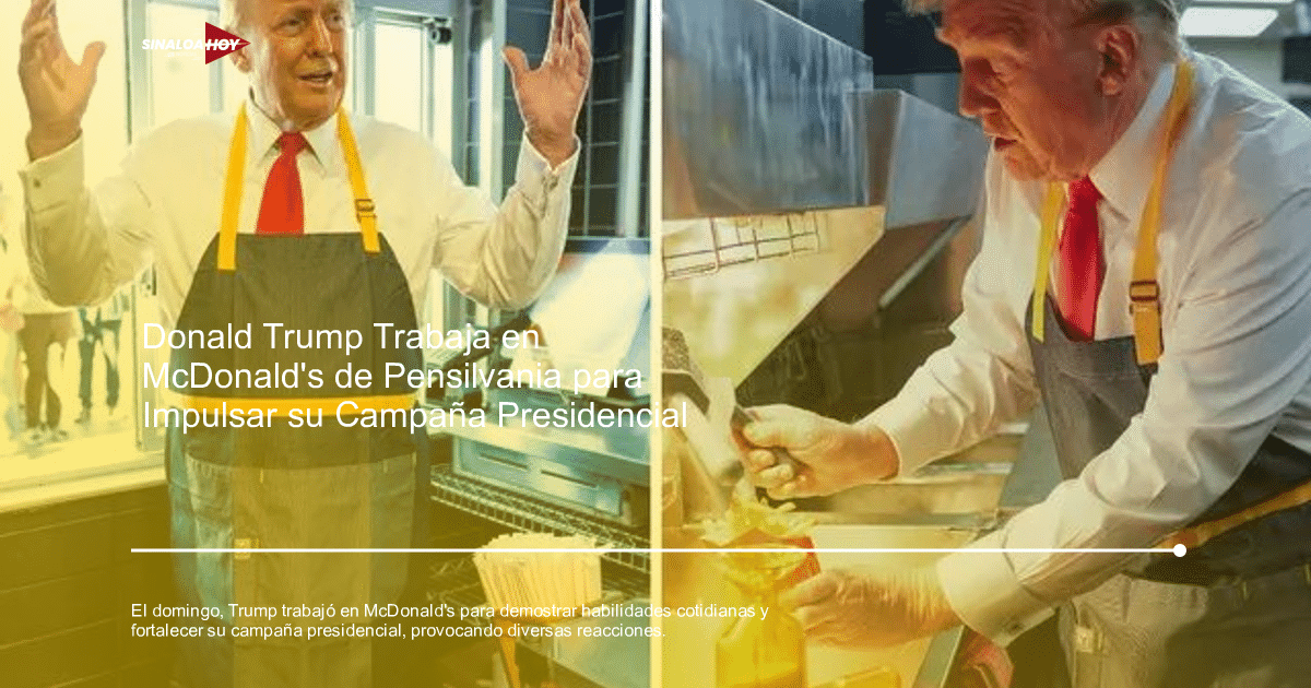 Donald Trump en la cocina de McDonald's, participando en la preparación de alimentos.