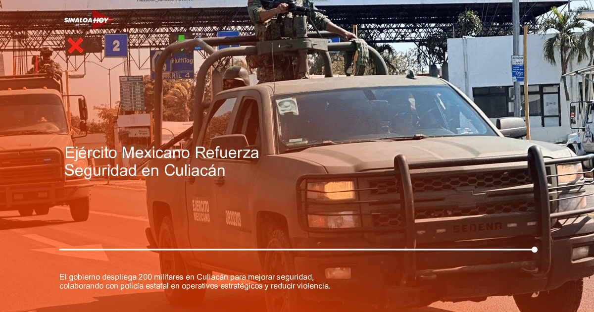 Camionetas del ejército mexicano con soldados armados en Culiacán, reforzando la seguridad.