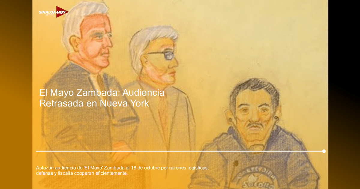 Ilustración de un tribunal con tres personas durante la audiencia de Ismael 'El Mayo' Zambada.