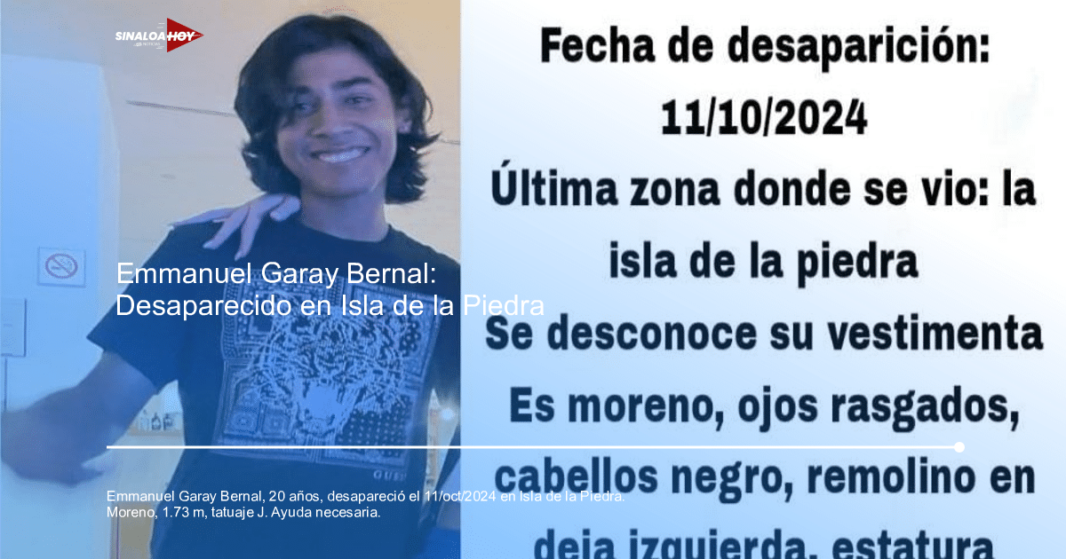Cartel de búsqueda de Emmanuel Garay Bernal con fotografía y detalles de desaparición.