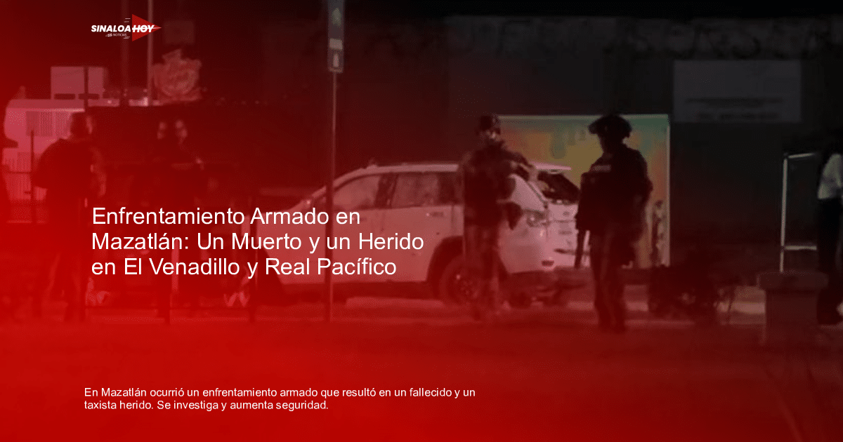 Agentes de seguridad armados cerca de un vehículo blanco en Mazatlán tras un incidente nocturno.