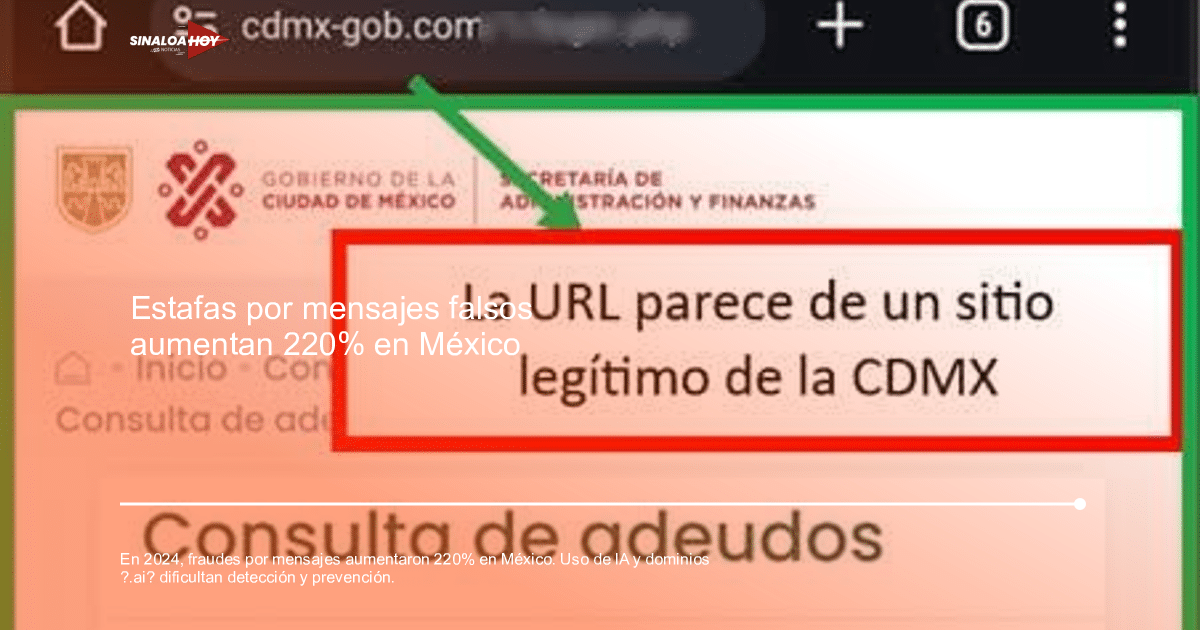 Captura de pantalla de un sitio web falso de la CDMX con URL 'cdmx-gob.com'.