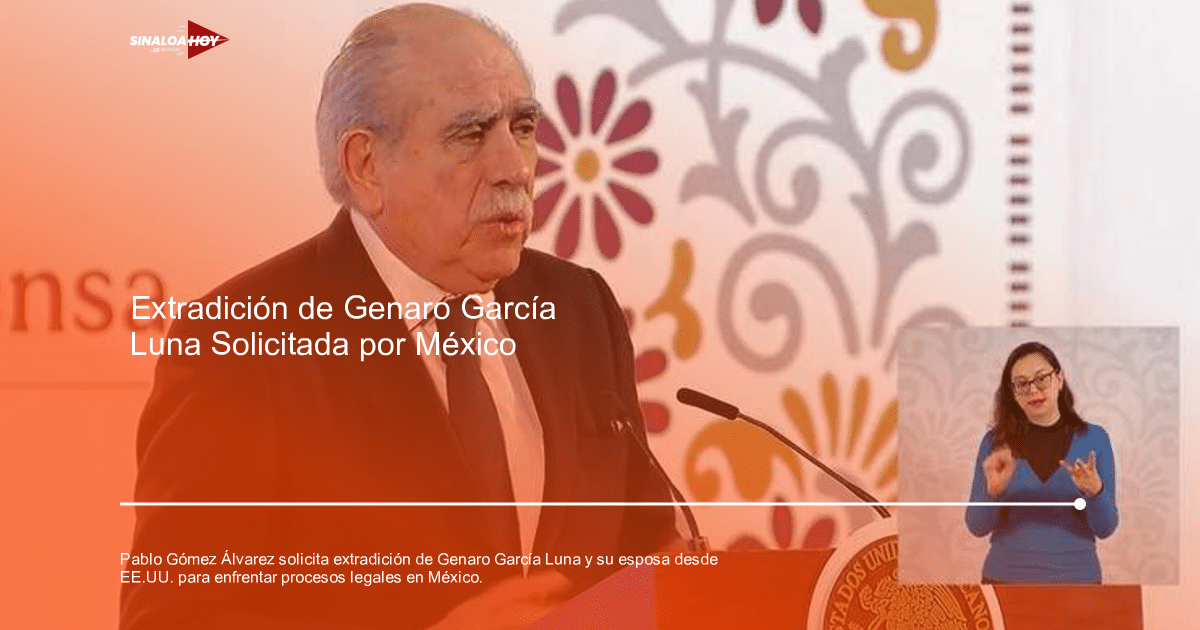 Pablo Gómez Álvarez en discurso sobre extradición de García Luna, con intérprete de señas.