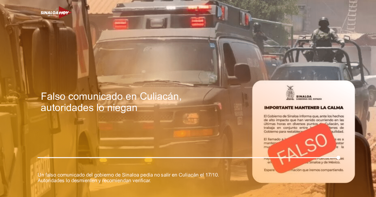 Vehículos de emergencia y comunicado falso sobre seguridad en Sinaloa