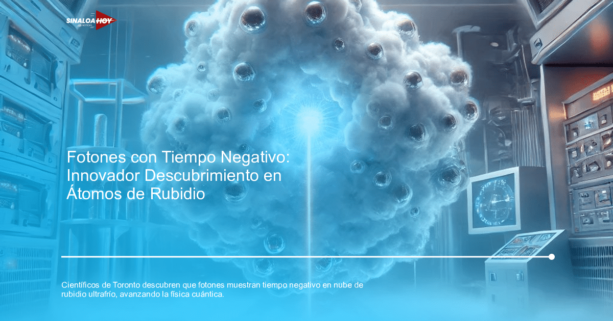 Entorno futurista con nube luminosa y equipos científicos, relacionado con experimento cuántico de fotones.