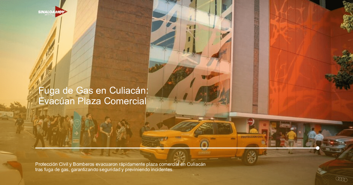 Edificio moderno con fachada colorida y fila de personas frente a una camioneta de Protección Civil en Culiacán.