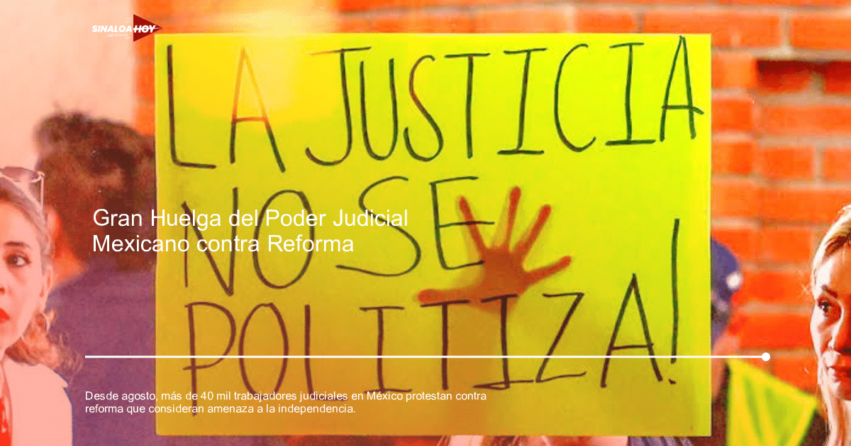 Manifestante sostiene cartel 'LA JUSTICIA NO SE POLITIZA!' en protesta judicial en México.