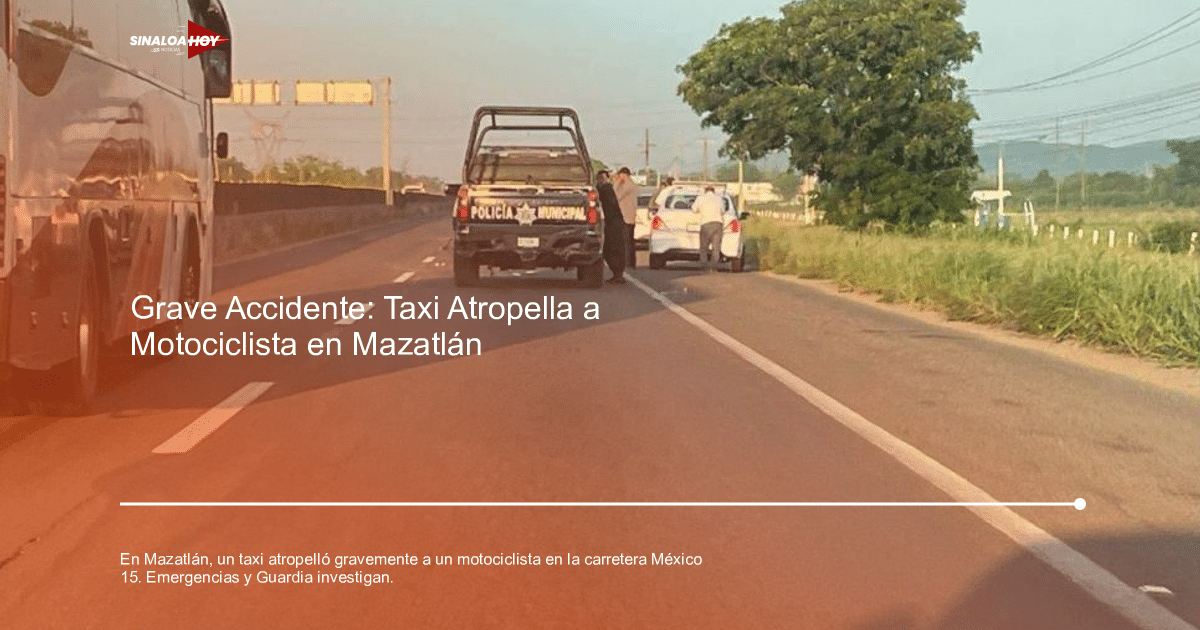 Escena de accidente de tránsito en Mazatlán con autobús, vehículo blanco y camioneta policial.