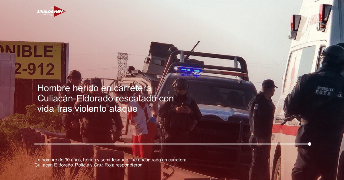 Policías asistiendo a un individuo herido en la carretera Culiacán-Eldorado