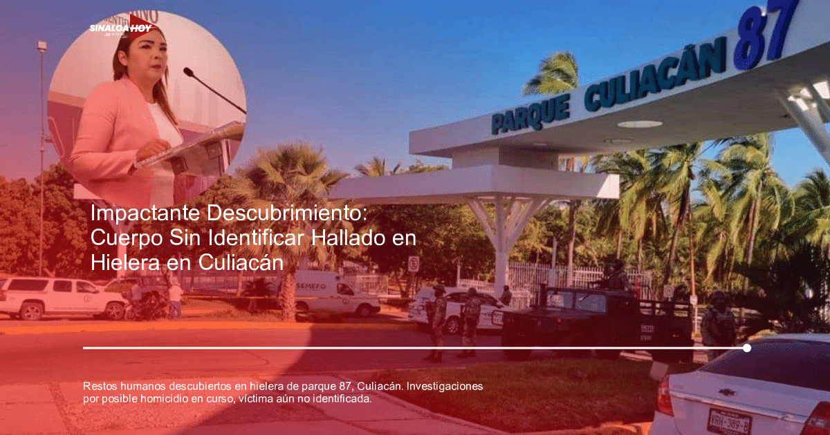 Operativo de seguridad en Parque Culiacán 87 con vehículos de SEMEFO y personal militar tras hallazgo de restos humanos.