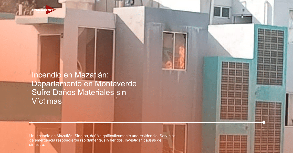 Edificio en Mazatlán con ventana en llamas, posible incendio.