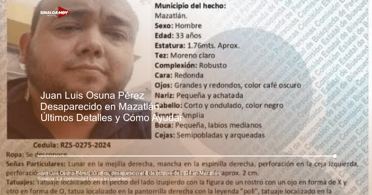 Documento de identificación de Juan Luis Osuna Pérez con detalles físicos y marcas distintivas.