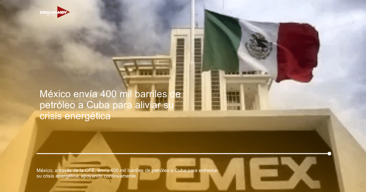Edificio con bandera de México y logo de Pemex bajo un cielo nublado