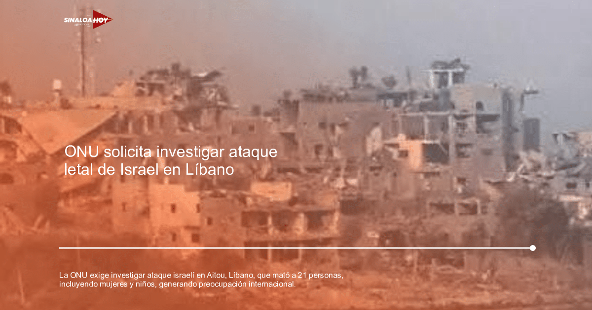 Edificios en ruinas en Aitou, Líbano, tras un ataque devastador, mostrando un paisaje urbano desolado.