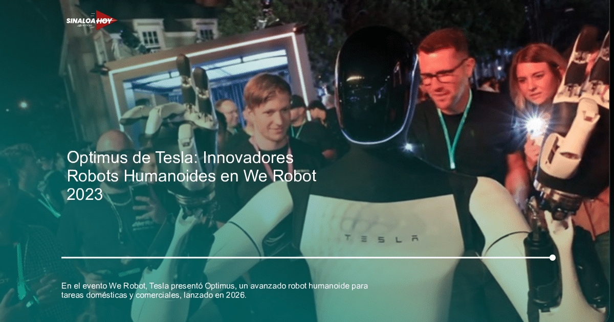 Robot Optimus de Tesla interactuando con personas en el evento 'We Robot'.