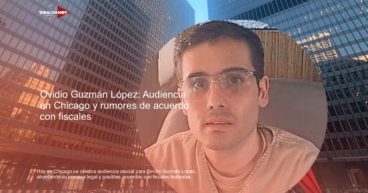 Edificios modernos reflejados en cristal con una figura de persona con gafas en primer plano, relacionado con la audiencia de Ovidio Guzmán López.