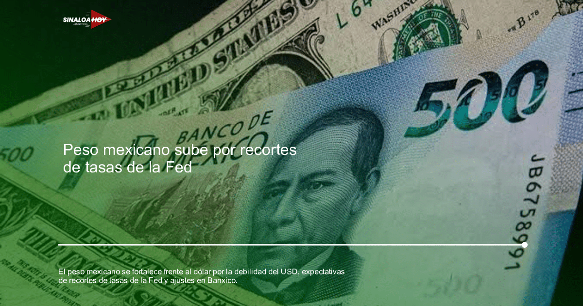 Billete de 500 pesos mexicanos sobre un billete de un dólar estadounidense, representando la apreciación del peso.