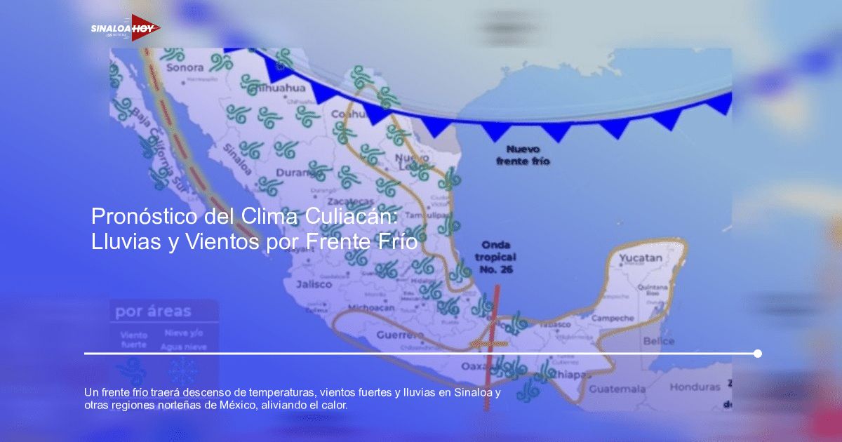 Mapa meteorológico de México mostrando frente frío y onda tropical