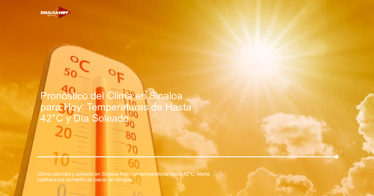 Termómetro con escalas Celsius y Fahrenheit sobre fondo soleado, representando el clima cálido de Sinaloa.