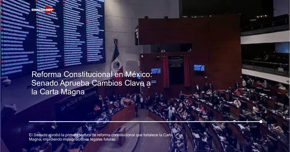 Interior del Senado de México con senadores y panel de votaciones durante la reforma constitucional.