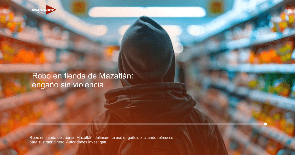 Persona con sudadera y chaqueta en pasillo de tienda, relacionada con robo en Mazatlán.